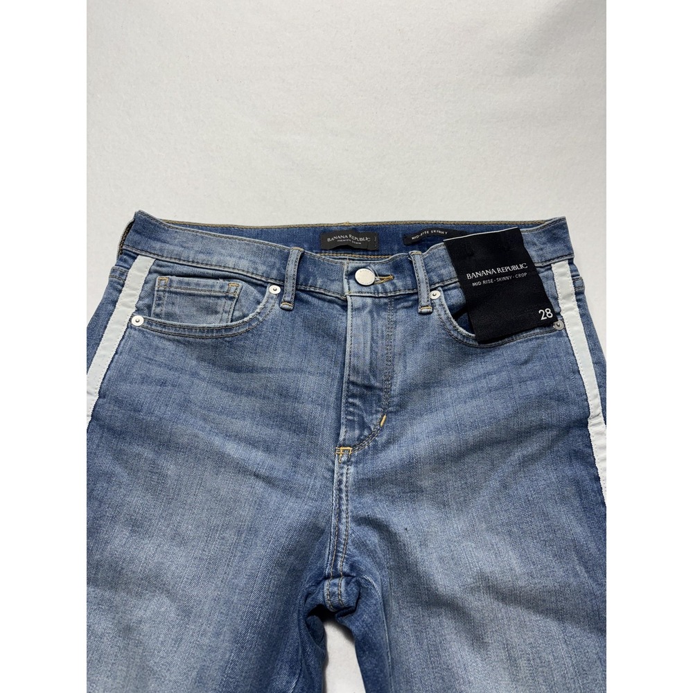 Banana Republic Jeans Womens 28 Blue Wash Mid Rise Skinny Crop Stripe 28x27.5 - Picture 2 of 15